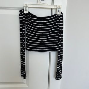 Off the shoulder long sleeve shirt.